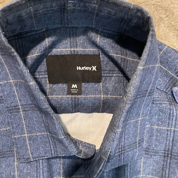 Hurley Phantom Button Up Shirt Mens Medium Blue Plaid Long Sleeve Chest Pocket - Picture 2 of 8